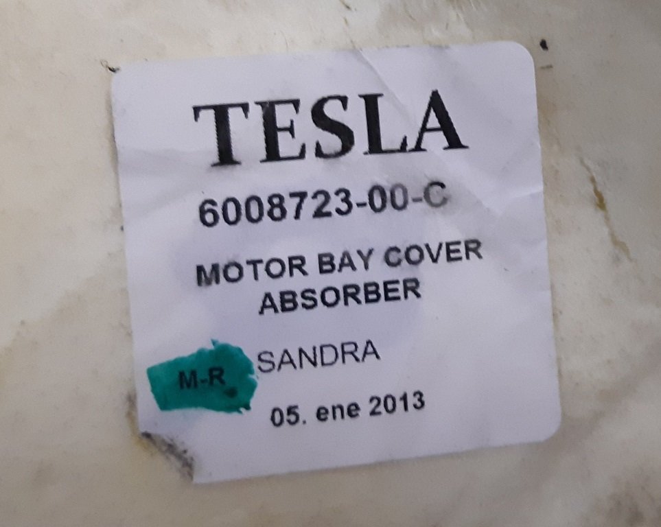 5 Rear motor heat and sound insulator front Tesla model S, model S REST 1045233-00-E